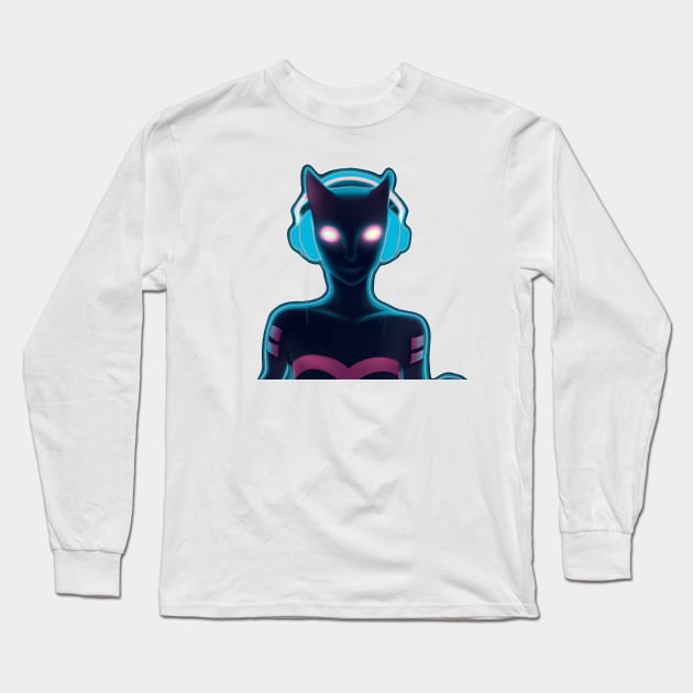 Cyborg synthwave cat lady DJ Long Sleeve T-Shirt by arc1